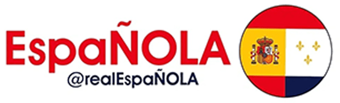 A red and black logo for nola espanola