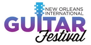 A purple and blue logo for the new orleans international guitar festival.